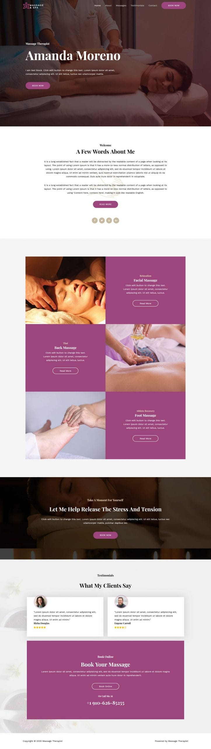 Fagowi.com Website Design Templates For Massage Therapist - Home Page Image