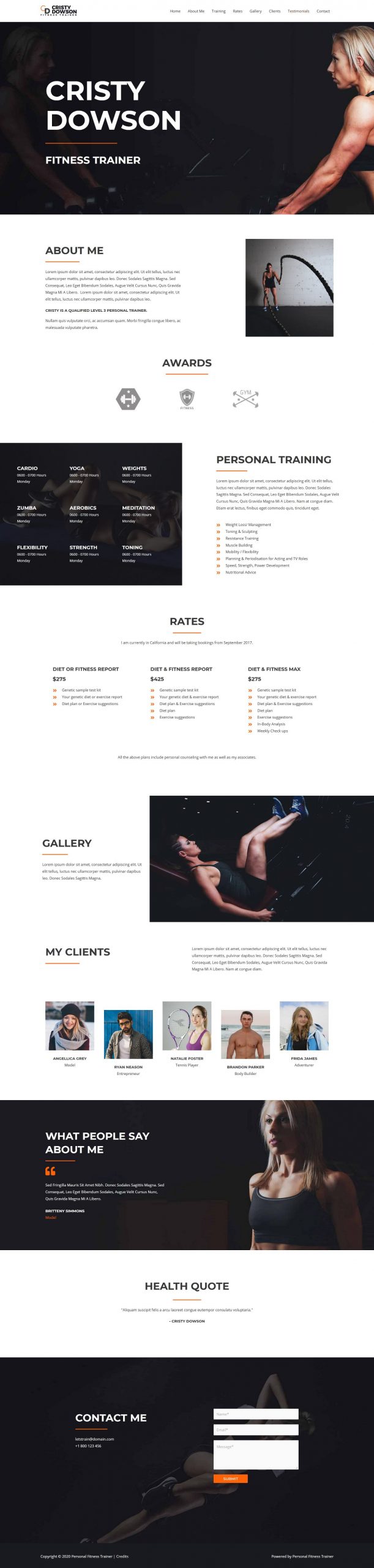 Fagowi.com Website Design Templates For Personal Trainer Female - Home Page Image