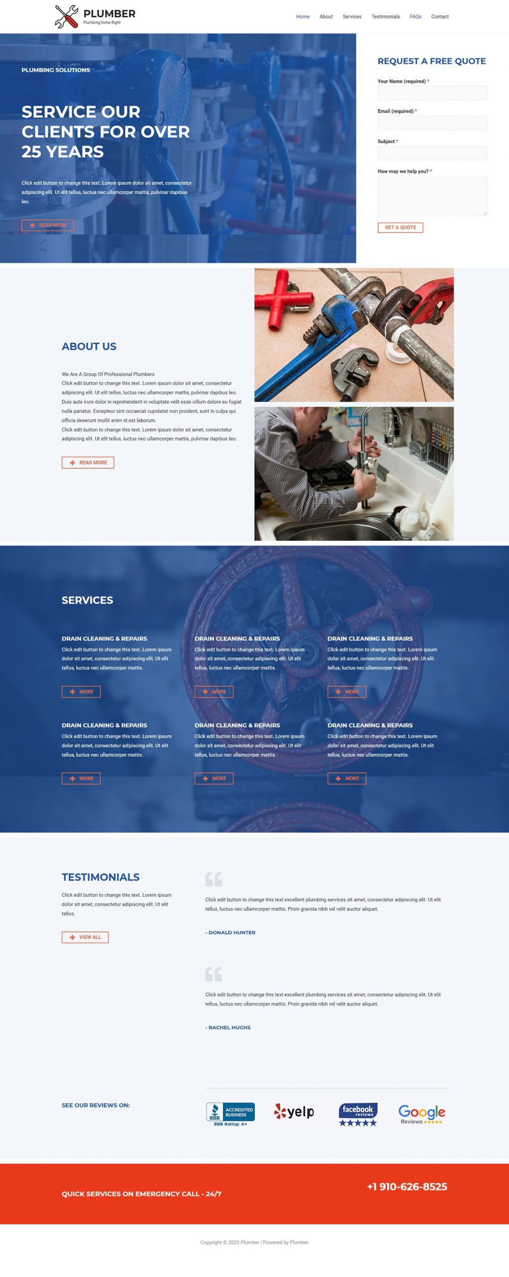 Fagowi.com Website Design Templates For Plumber - Home Page Image